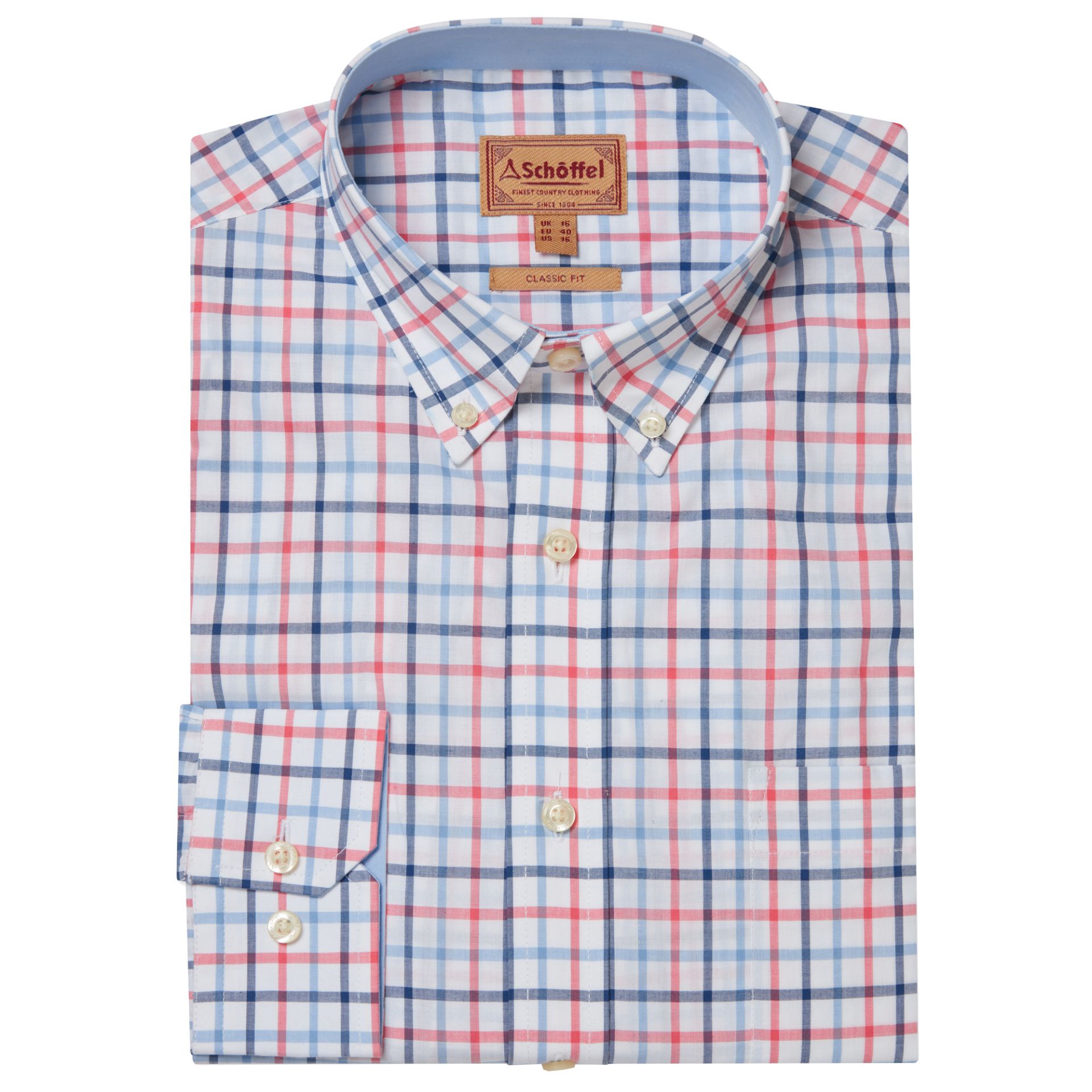 Schoffel Holkham Classic Shirt French Navy-Sky Blue-Sun Coral 5