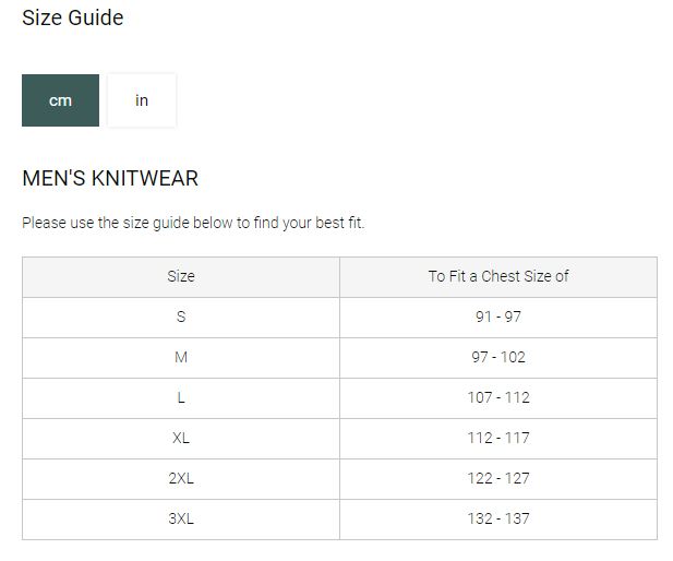 Schoffel Knitwear Size Guide
