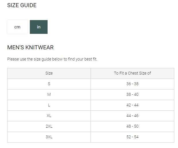 Schoffel Men's Knitwear - Size Guide