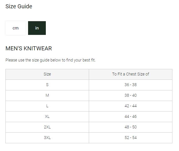 Schoffel Men's Knitwear - Size Guide