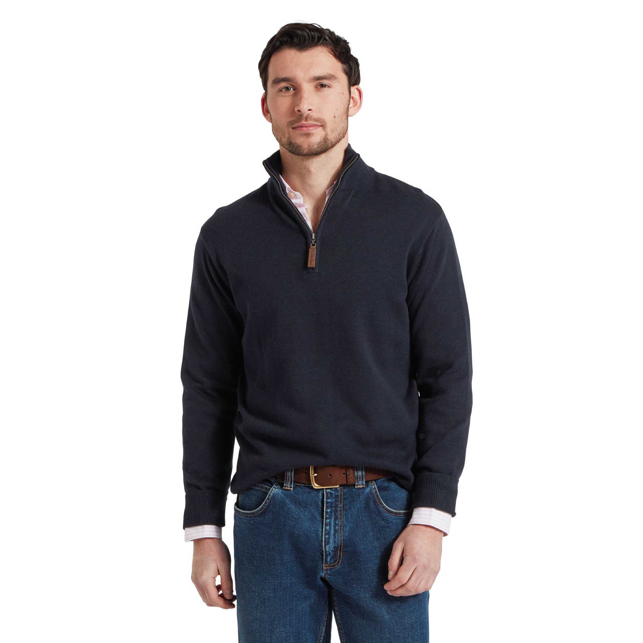 Schoffel-Porthmeor-Pima-Cotton-Qtr-Zip-Jumper-Navy-1