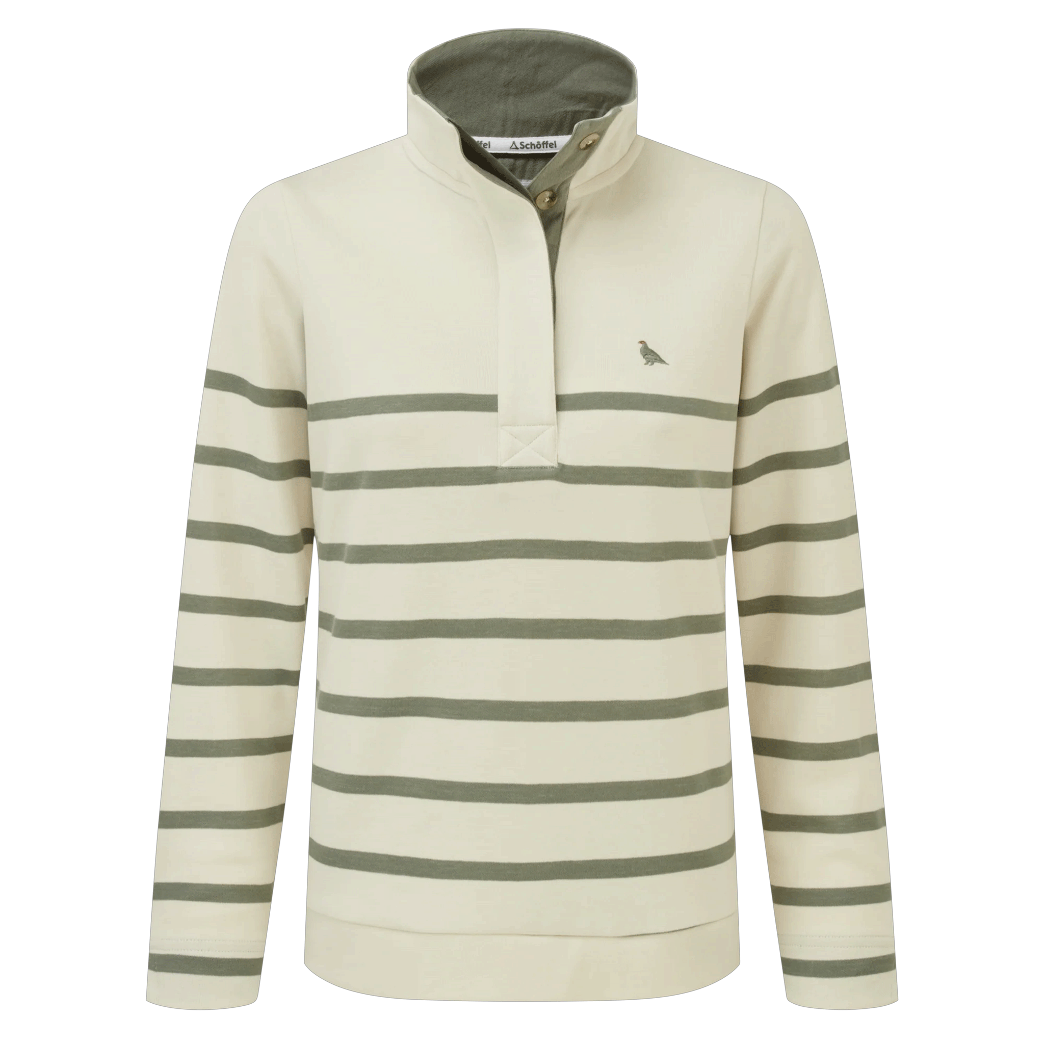 Schoffel Sandown 1/4 Zip Sweatshirt in Pale Stone & Agave Green Stripe