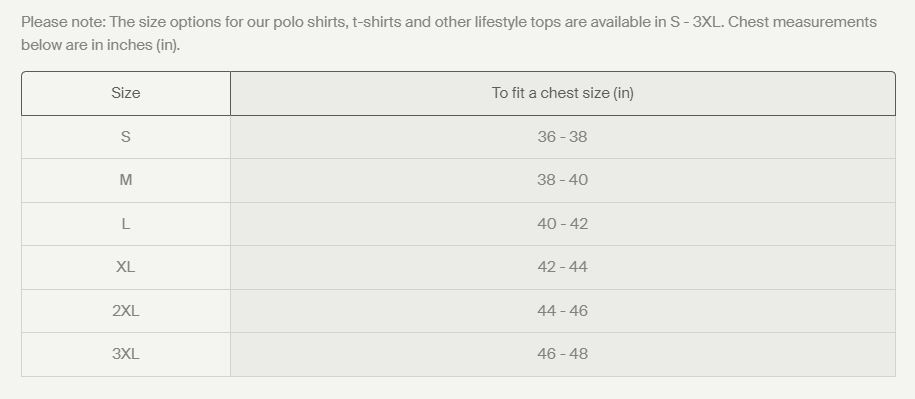Schoffel Size Guide - Polo Shirts, T-Shirts & Lifestyle Tops