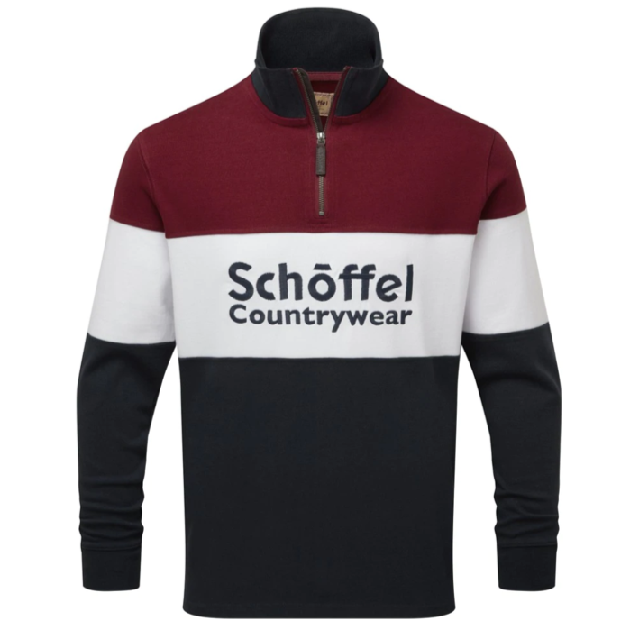 Schoffel Unisex Exeter Heritage Qtr Zip Rugby Shirt Bordeaux 1
