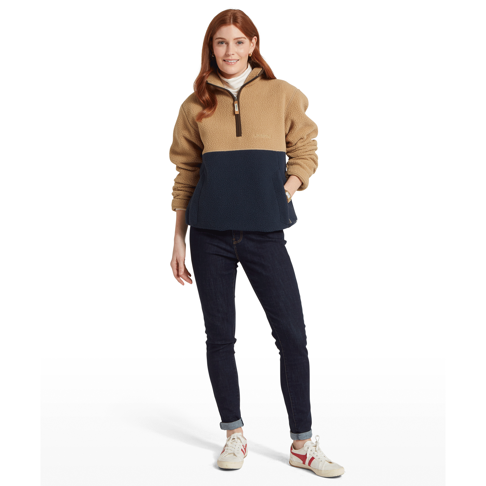 Schöffel Women's Berkeley Retro Fleece quarter Zip True Navy/Tan