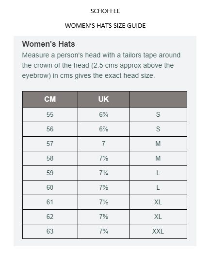 Schoffel Women's Hats Size Guide