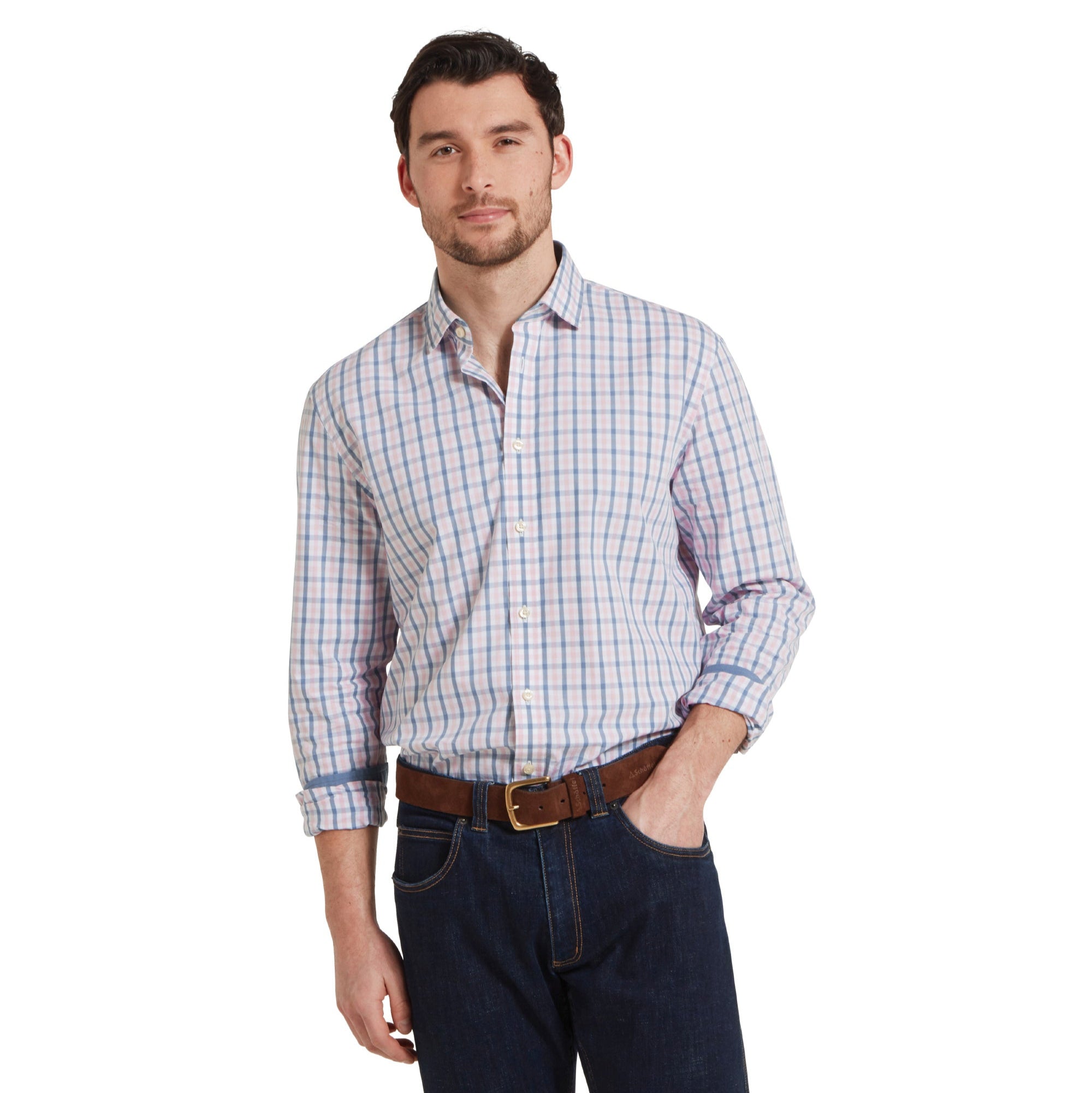 Schoffel Hebden Tailored Shirt Dark Denim-Pink Check
