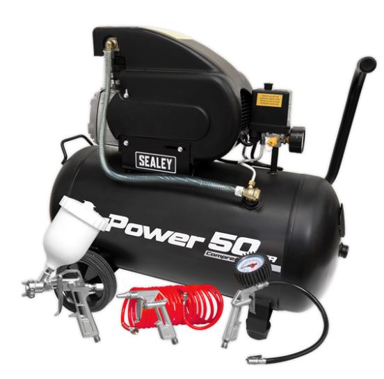 Sealey 50L Direct Drive Air Compressor 2hp with 4pc Air Accessory Kit 1