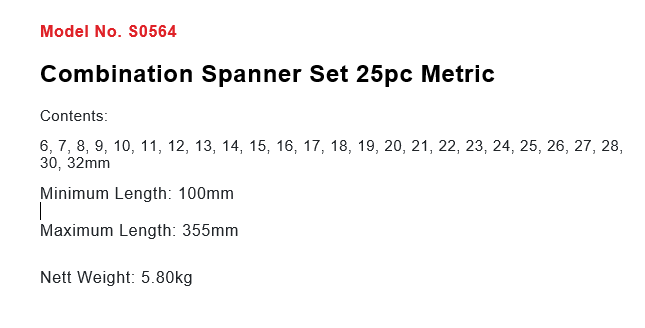 Sealey Combination Spanner Set 25pc Metric 3