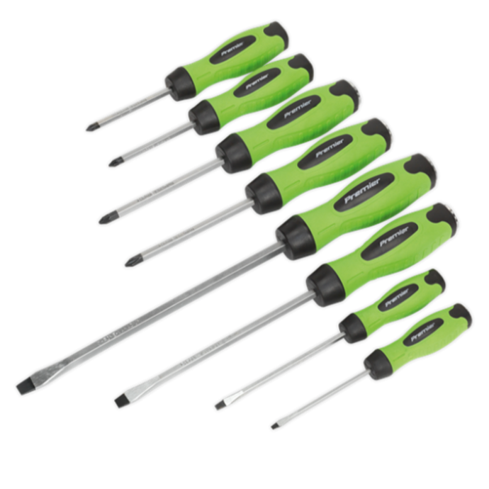 Sealey Hammer-Thru 8 piece Screwdriver Hi-Vis Set Green 1