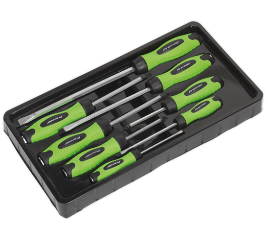 Sealey Hammer-Thru 8 piece Screwdriver Hi-Vis Set Green 2