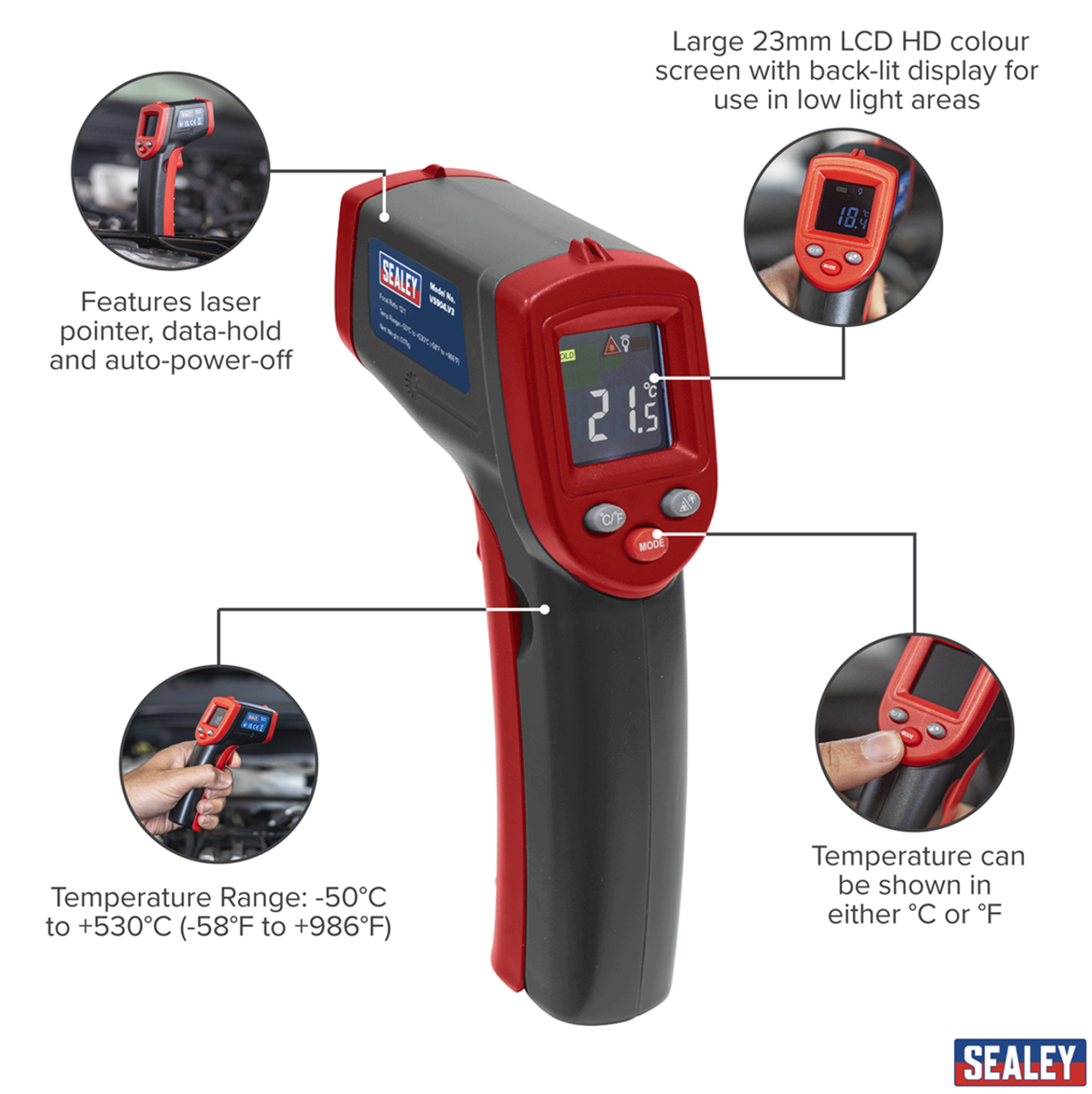 Sealey Infrared Laser Digital Thermometer 12:1