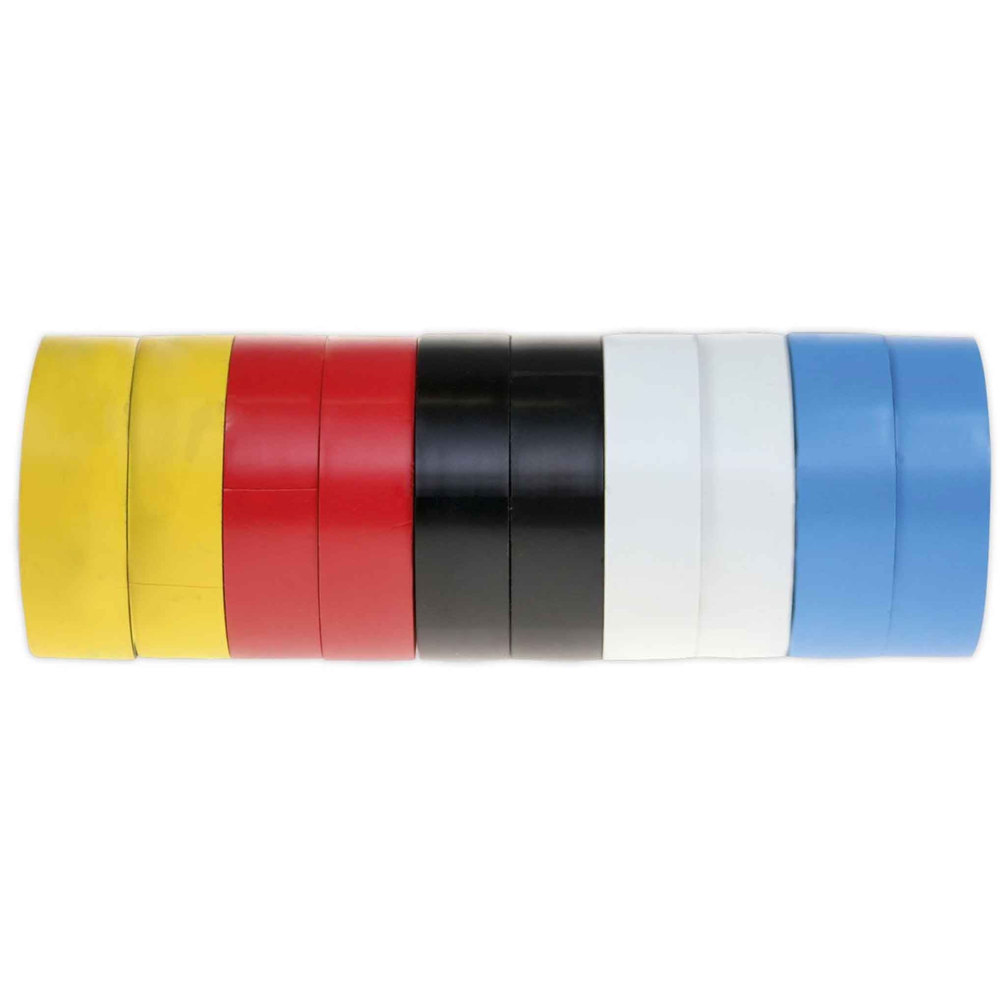 19mm x 20m PVC Insulating Tape - Mixed Colours - Pack of 10