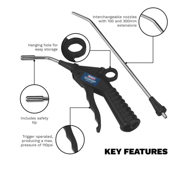 Sealey SA914 Air Blow Gun Kit Qtr Inch BSP Air Inlet 2