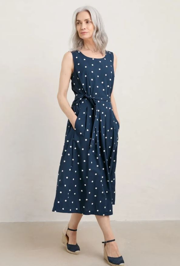 Seasalt Belle Fit & Flare Midi Dress Vintage Spot Maritime 4