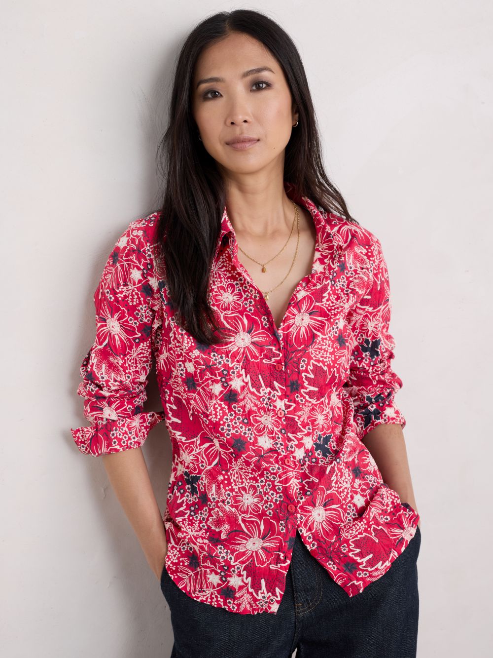 Seasalt Larissa Organic Cotton Shirt Winter Camelia Crimson 3