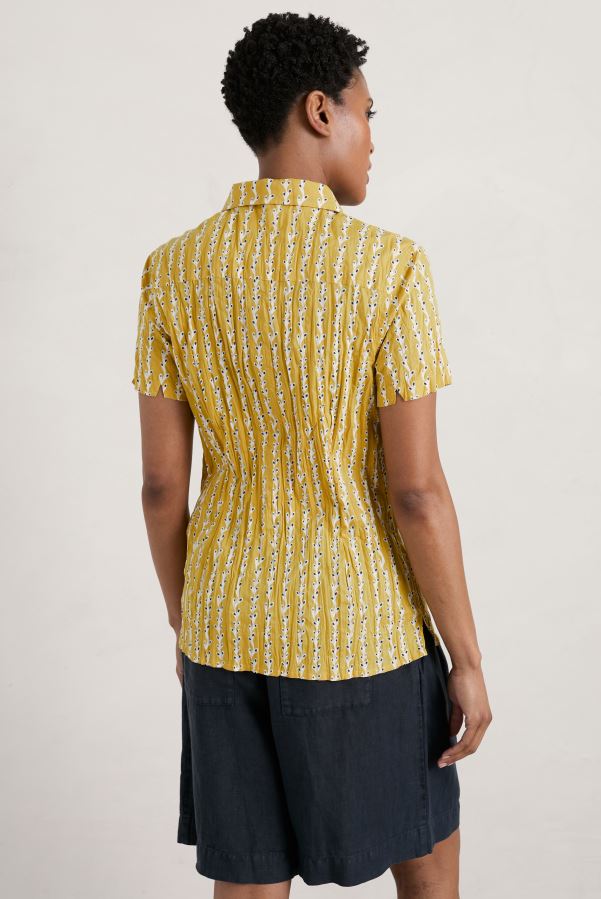 Seasalt Mrs Treloar Short Sleeve Shirt Seaweed String Dark Hay 3