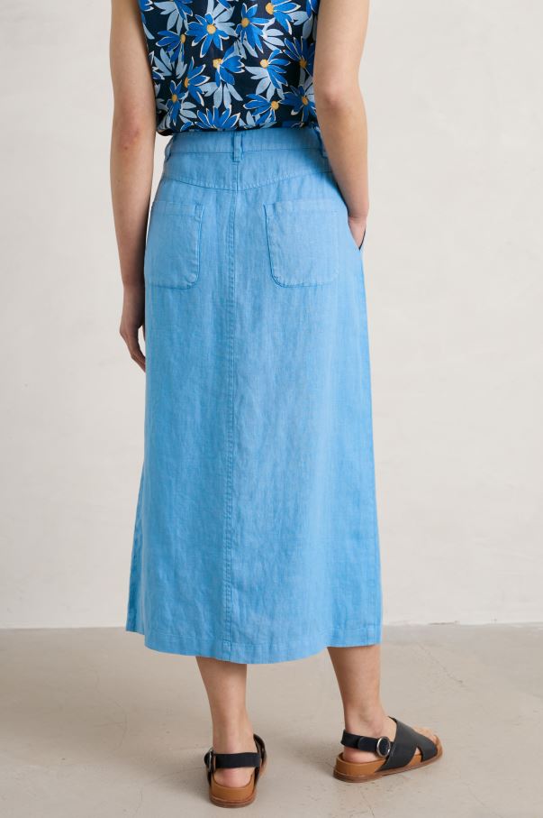 Seasalt Rosewell Farm Linen Midi Skirt Sea Blue 2