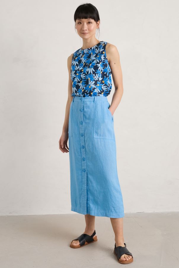 Seasalt Rosewell Farm Linen Midi Skirt Sea Blue 3