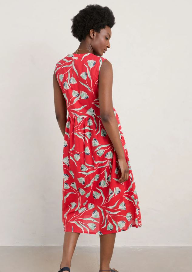 Seasalt Shale Way Sleeveless Dress Painted Tulips Tomato 3