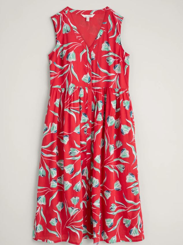 Seasalt Shale Way Sleeveless Dress Painted Tulips Tomato 5