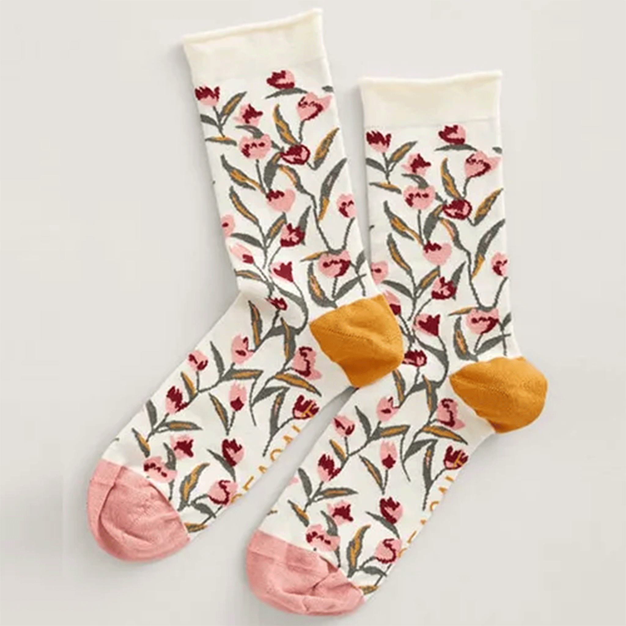 Seasalt Women's Arty Organic Cotton Socks in Tolcarne Tulips Chalk
