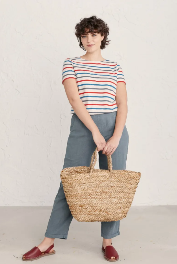 Seasalt Women's Sailor T-Shirt Tri Breton Chalk Autumn Sun 3