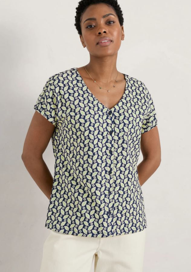 Seasalt Women's Studio Glass V-neck Jersey Top Climbing Leaf Maritime 2