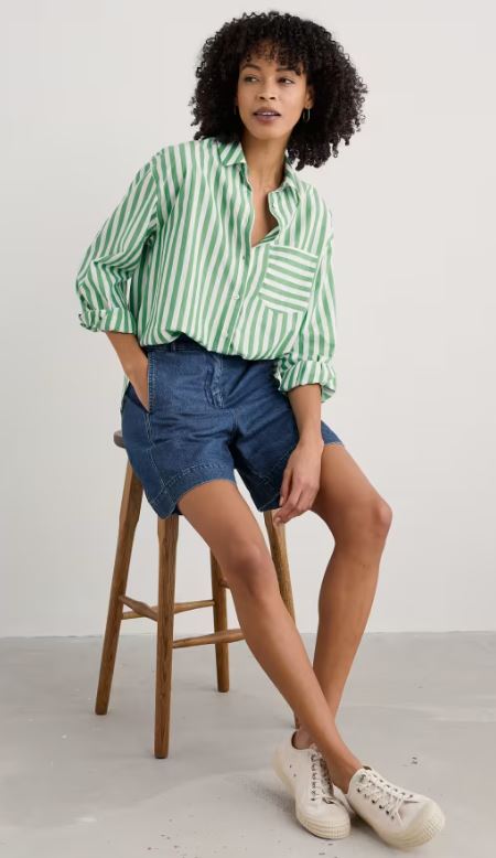 Seasalt Sea Path Oversized Mini Scallion Stripe Shirt Hedgerow