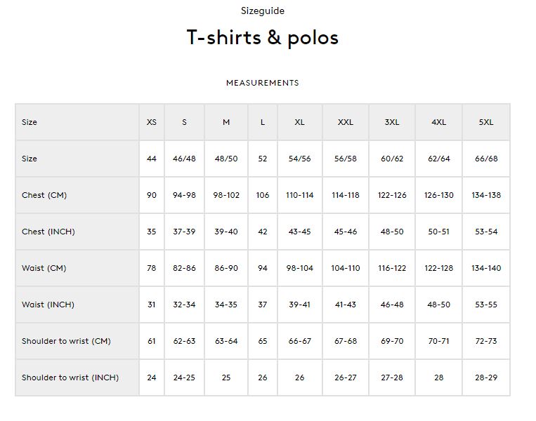 Seeland Size Guide - T-Shirts & Polos