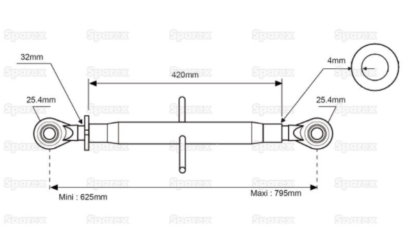 Sparex Top Link (Cat.2.2) Ball and Ball, 1 1-4 inch 2