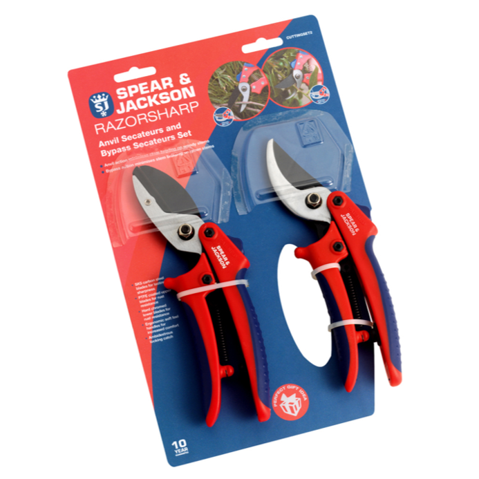 Spear & Jackson Razorsharp Bypass & Anvil Secateurs Twin Set