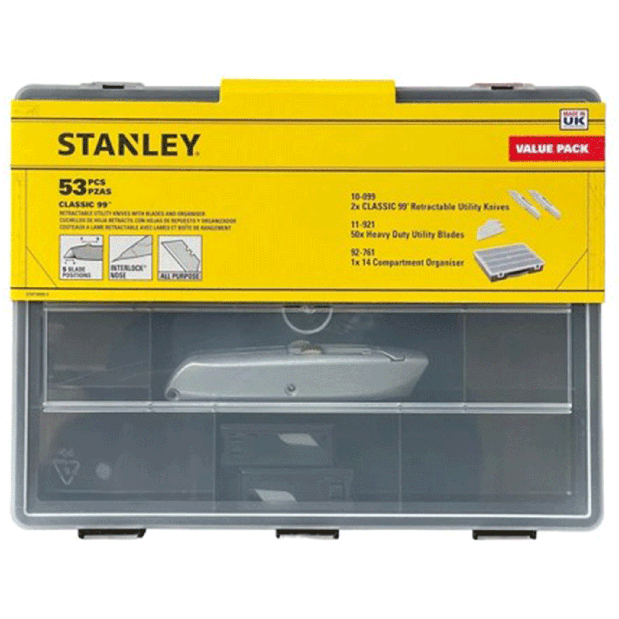 Stanley 99E Retractable Trimming Knives Twin Pack, 50 Blades & Organiser