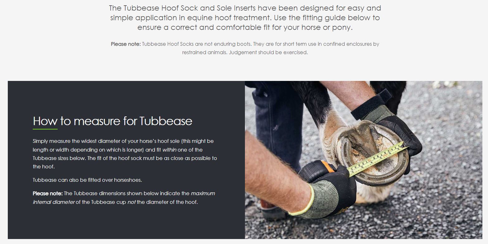 Tubbease Equine Hoof Sock - Sizing