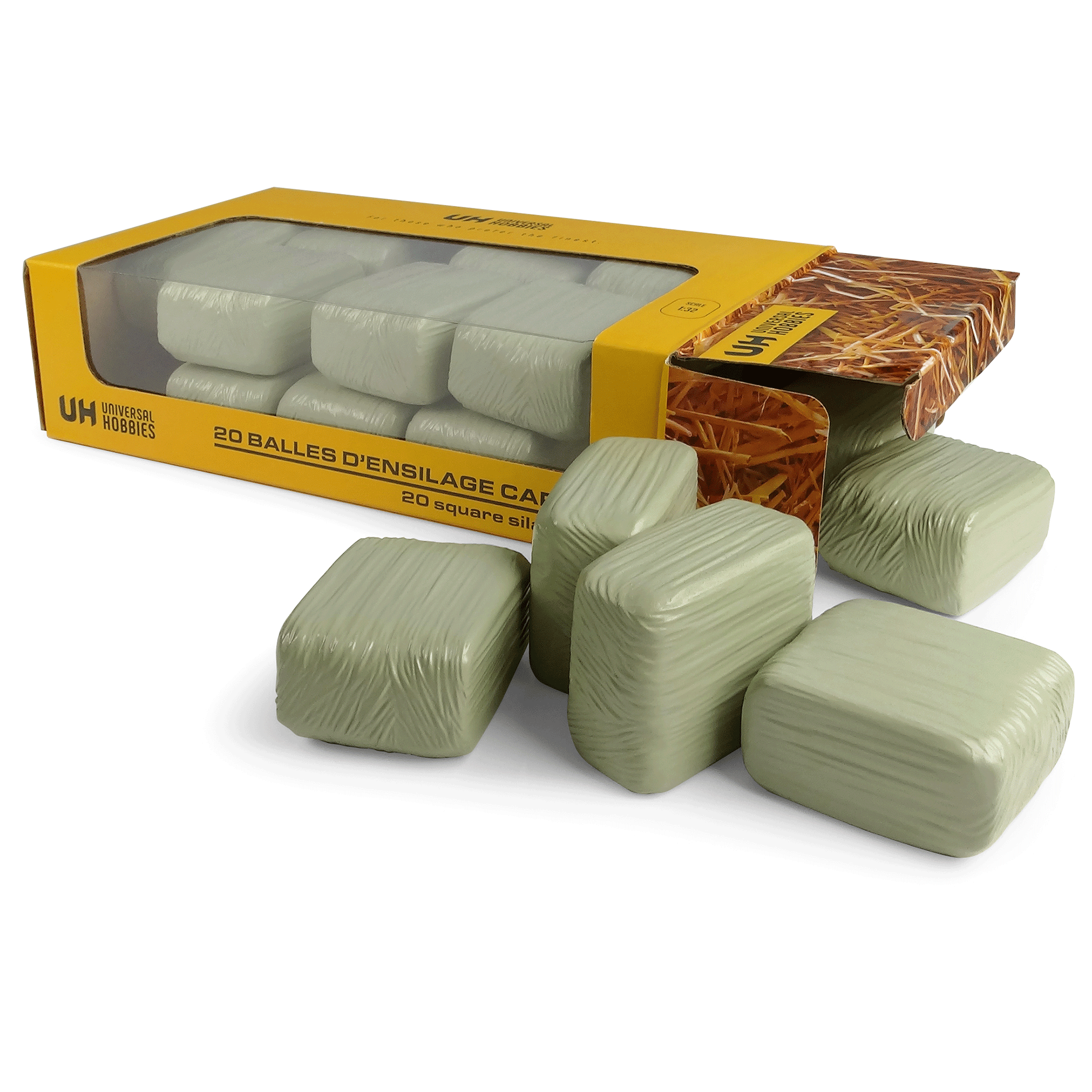 Universal Hobbies Pack of 20 Square Silage Bales Green 1:32 Scale