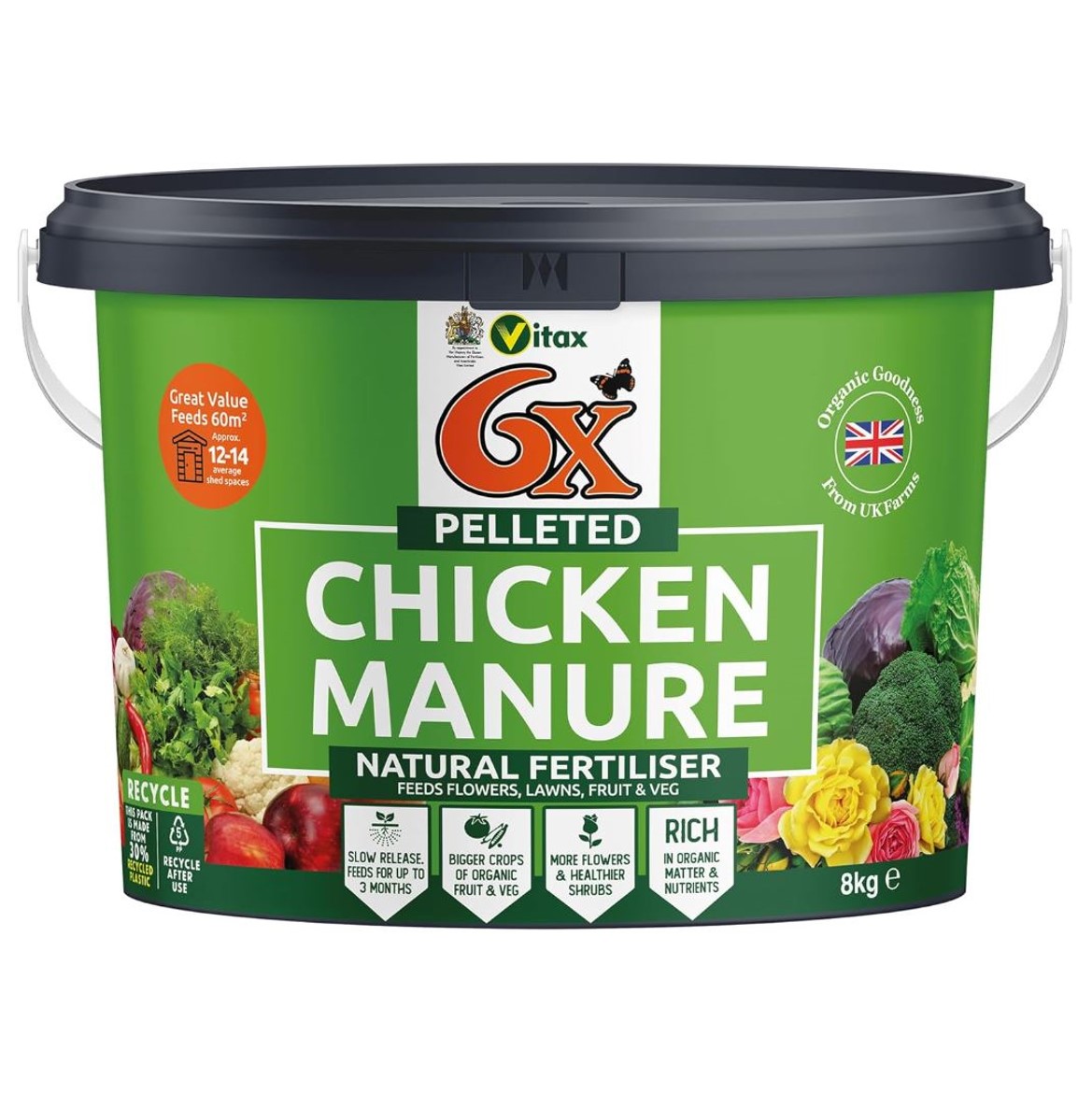 Vitax 6X Pelleted Chicken Manure Natural Fertiliser 8kg 3