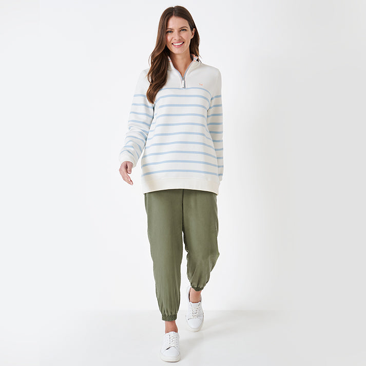 Crew Women's Half Zip Sweatshirt Blue-White Stripe
