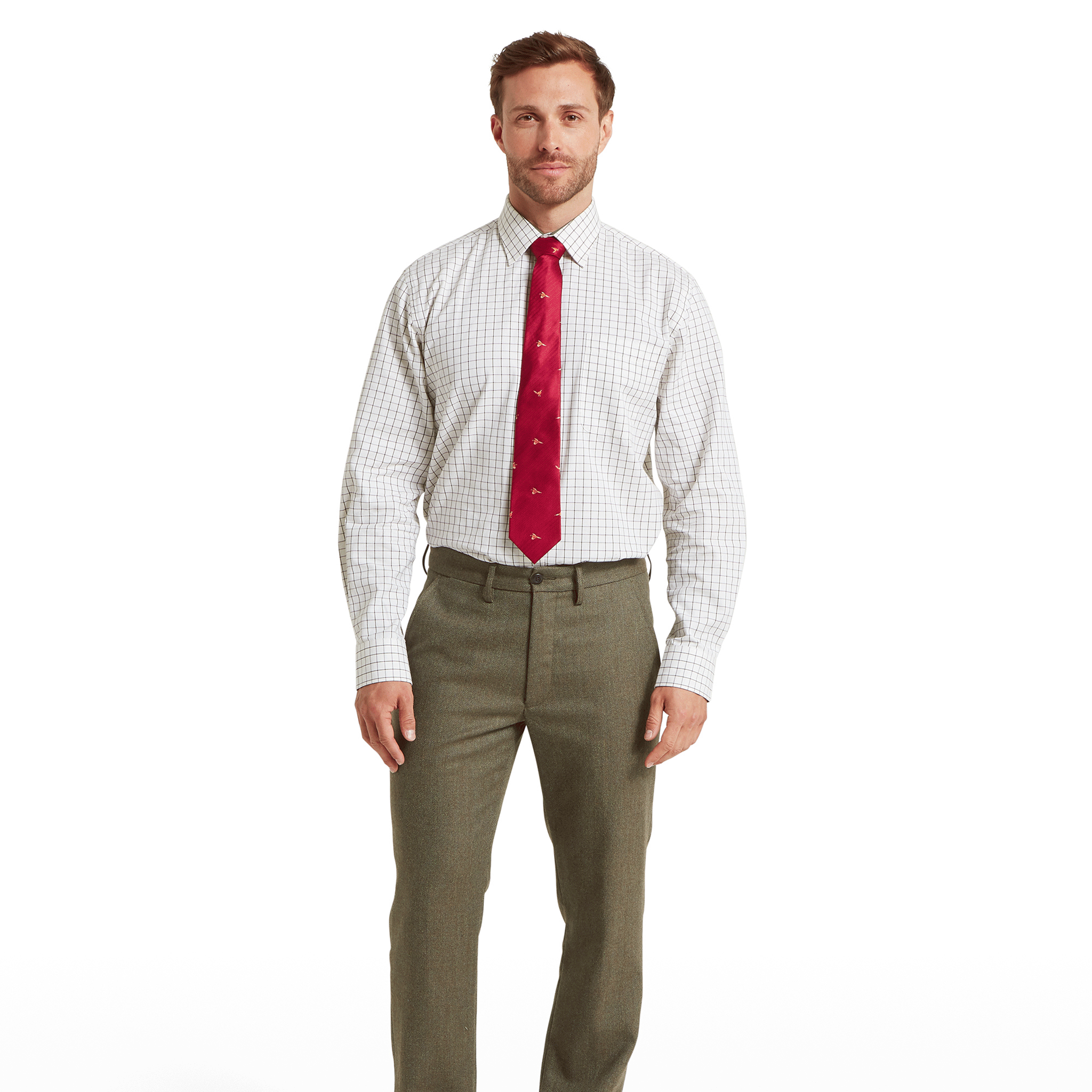 Schoffel Burnham Tattersall Classic Shirt in Dark Olive Tattersall