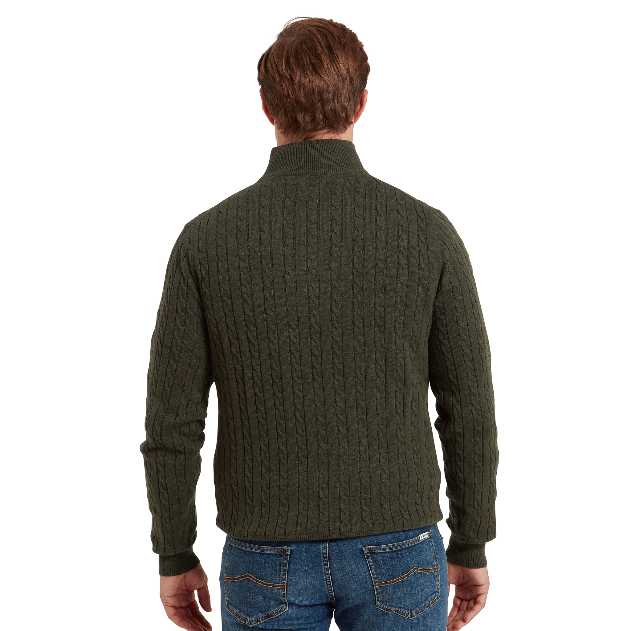 Schoffel Calton Cotton Cashmere Cable Quarter Zip Jumper in Loden Green