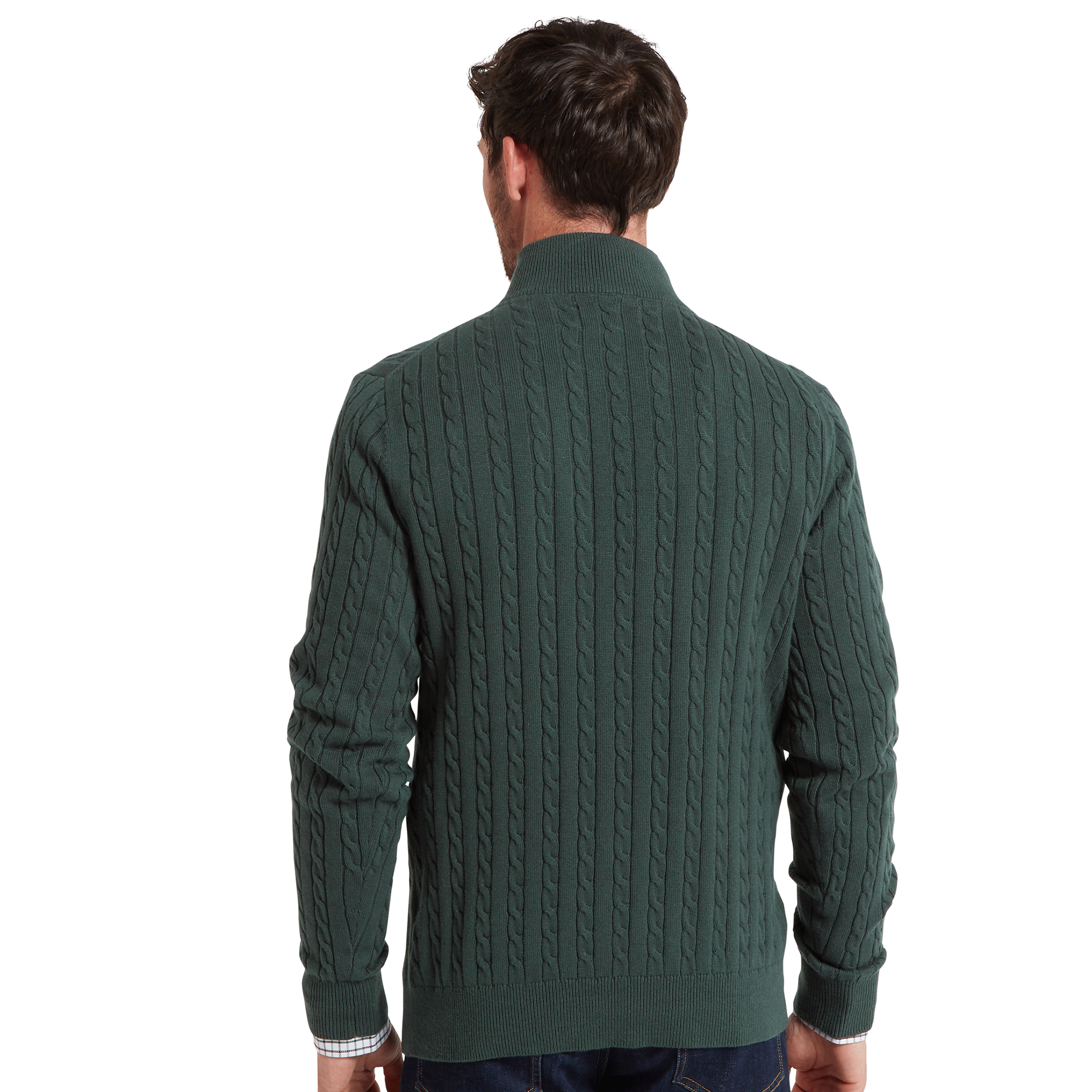 Schoffel Calton Cotton Cashmere Cable Quarter Zip Jumper in Botanical Green