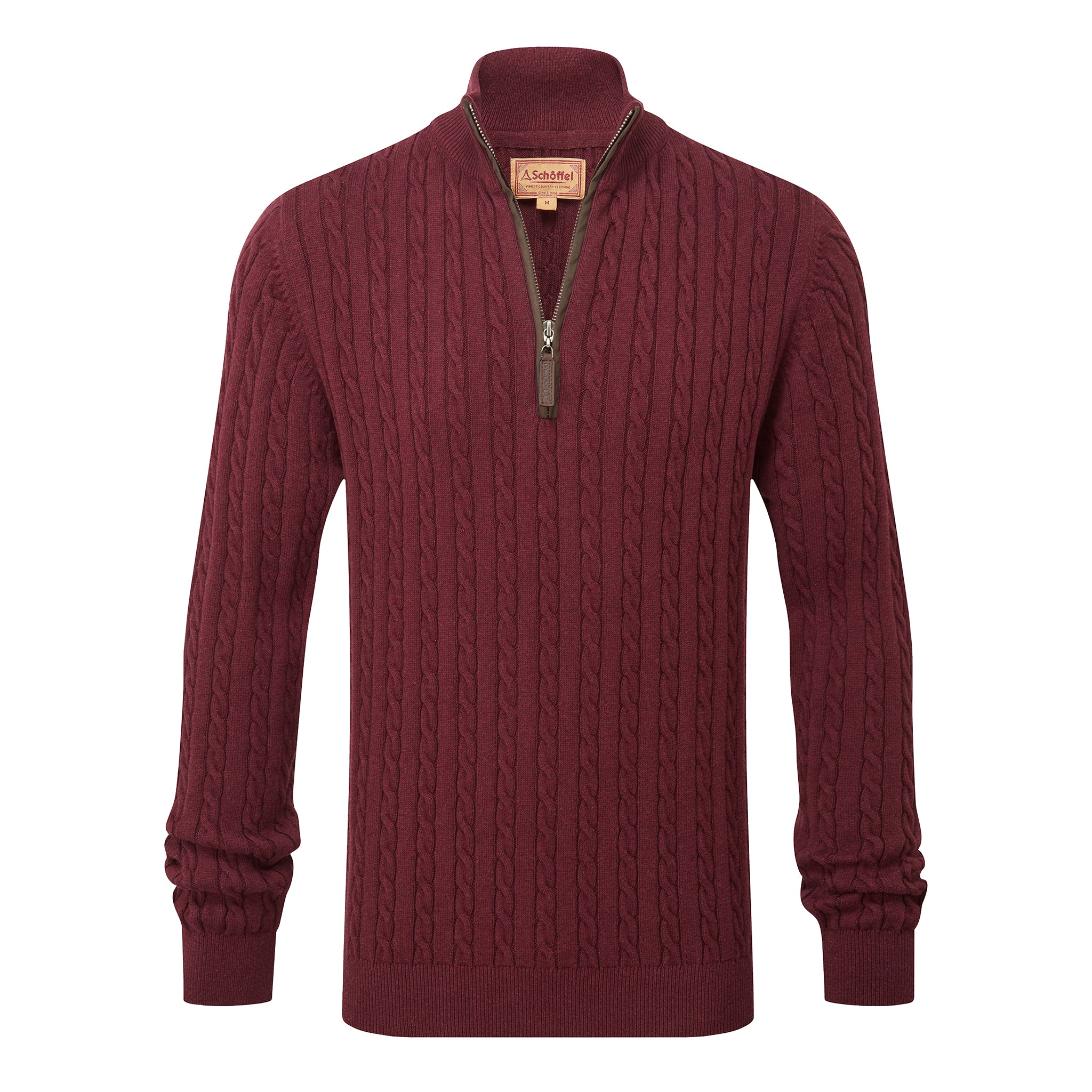 Schöffel Calton Cotton Cashmere Cable 1/4 Zip Jumper Burgundy