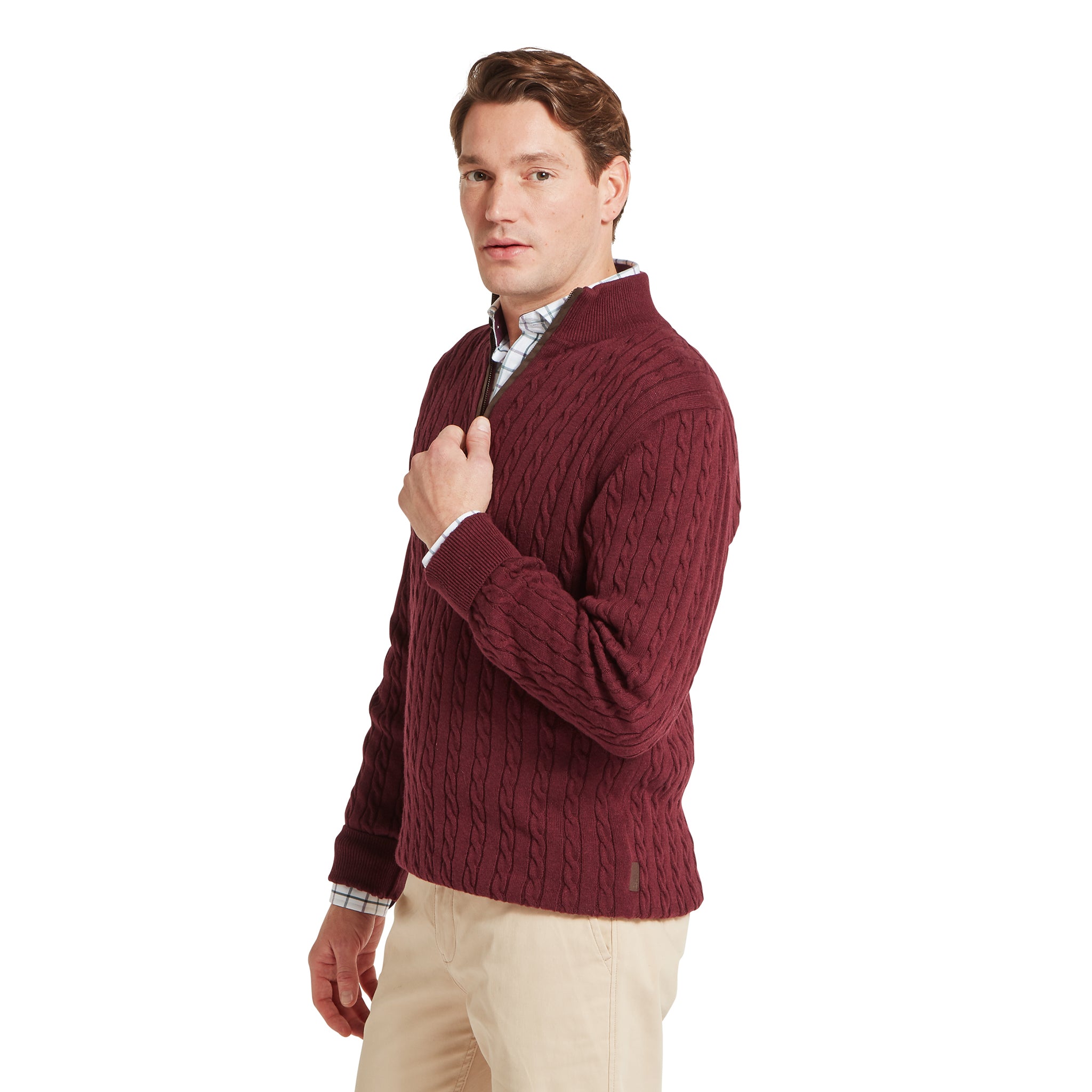 Schöffel Calton Cotton Cashmere Cable 1/4 Zip Jumper Burgundy