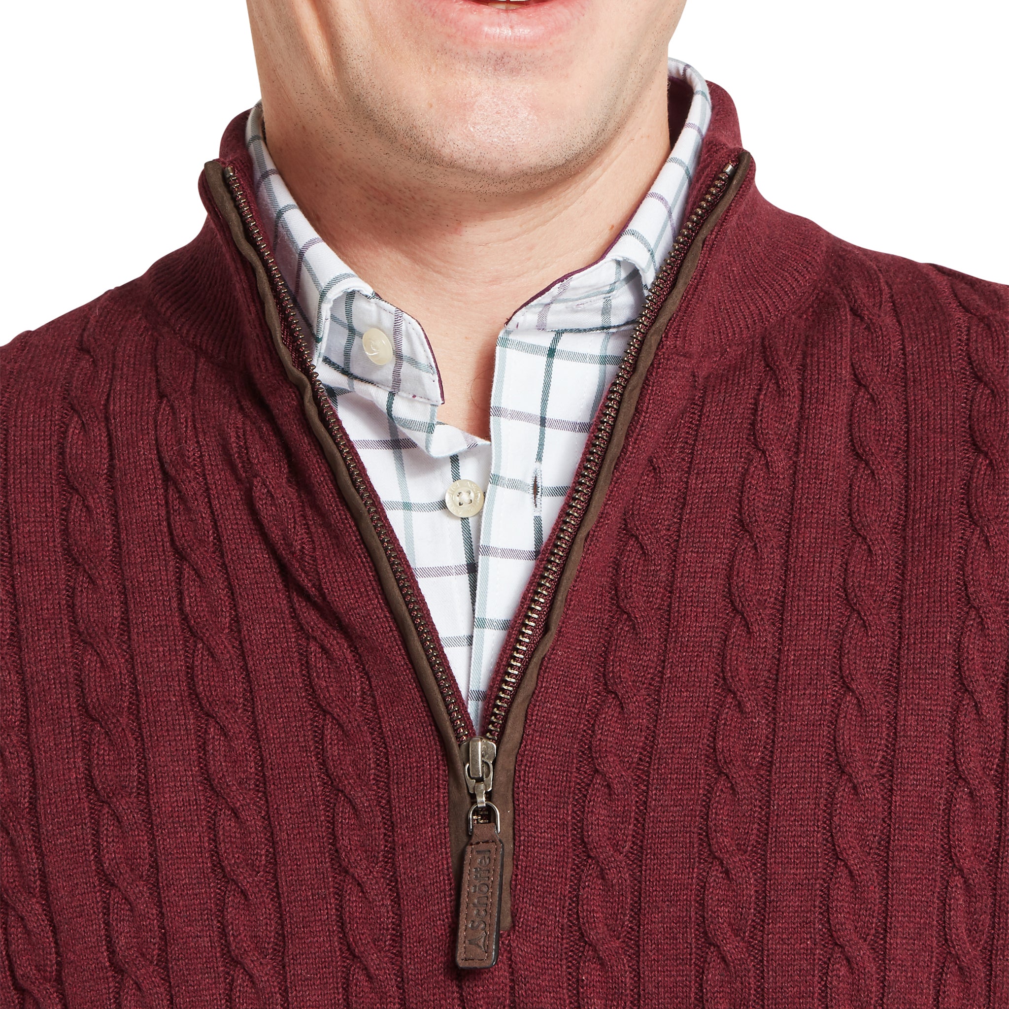 Schöffel Calton Cotton Cashmere Cable 1/4 Zip Jumper Burgundy