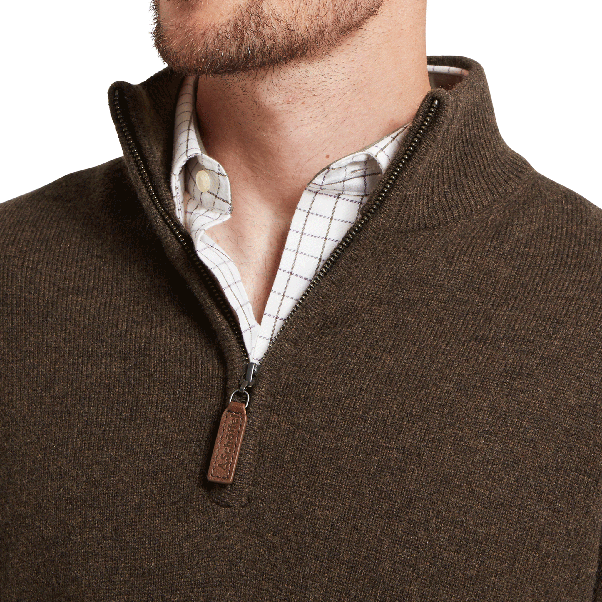 Schoffel Lewis Lambswool Quarter Zip Jumper in Chocolate