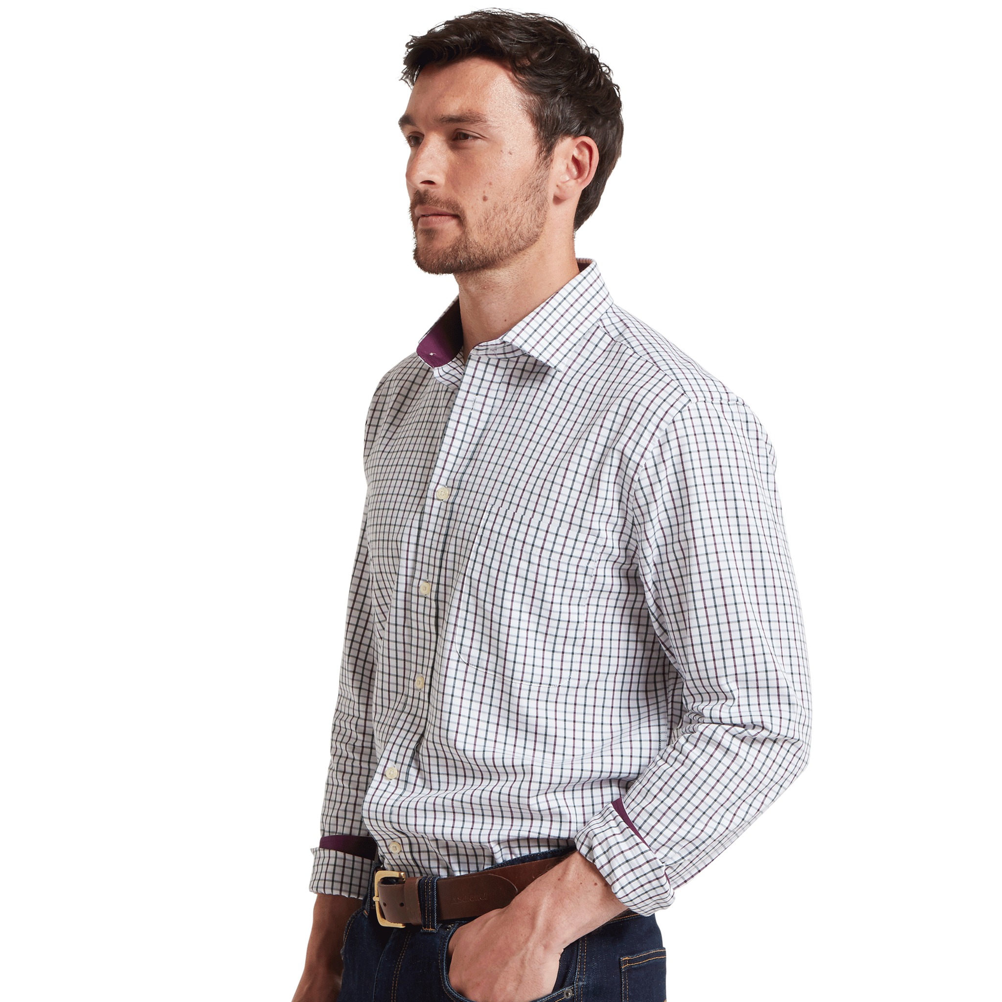 Schoffel Milton Tailored Shirt in Plum & Botanical Green