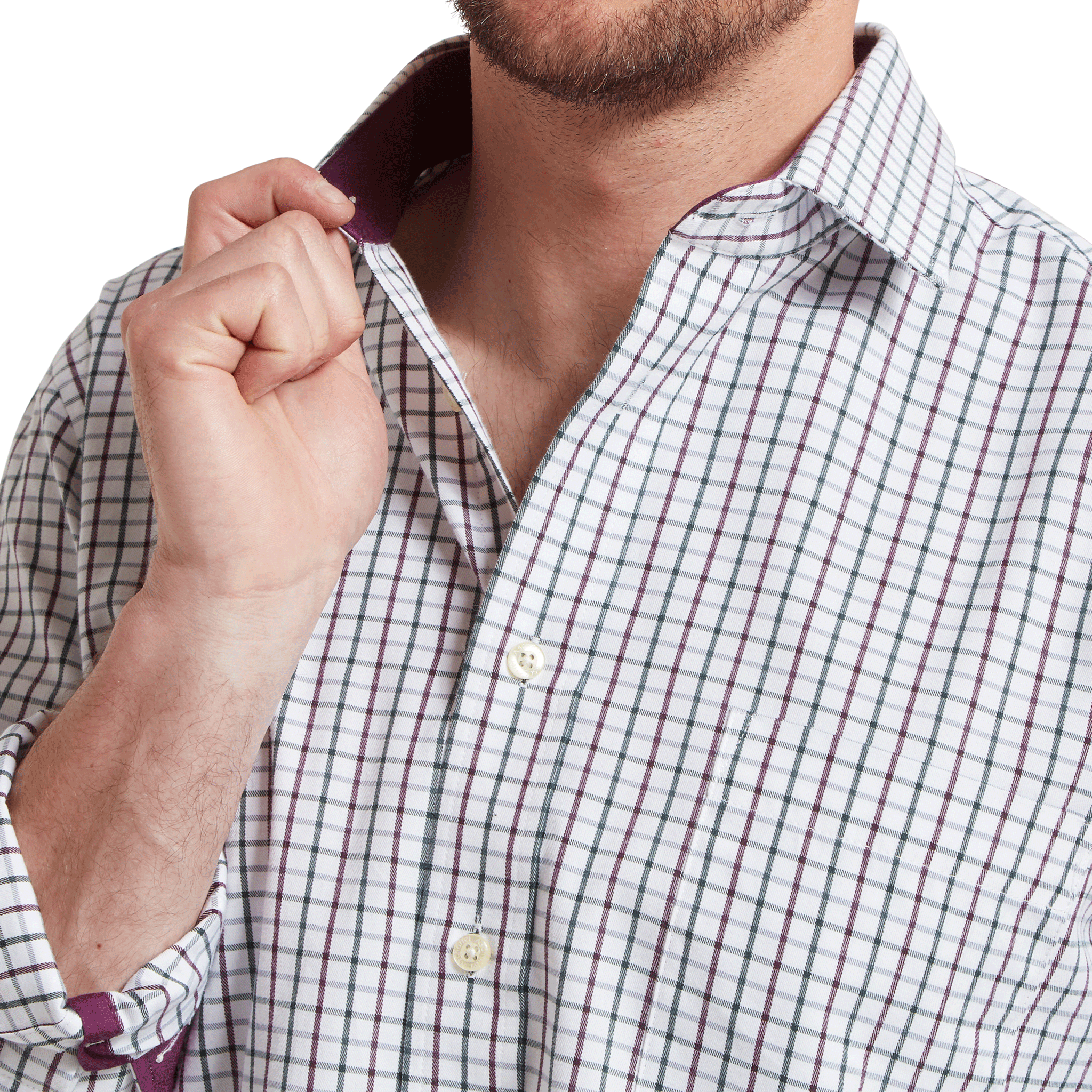 Schoffel Milton Tailored Shirt in Plum & Botanical Green