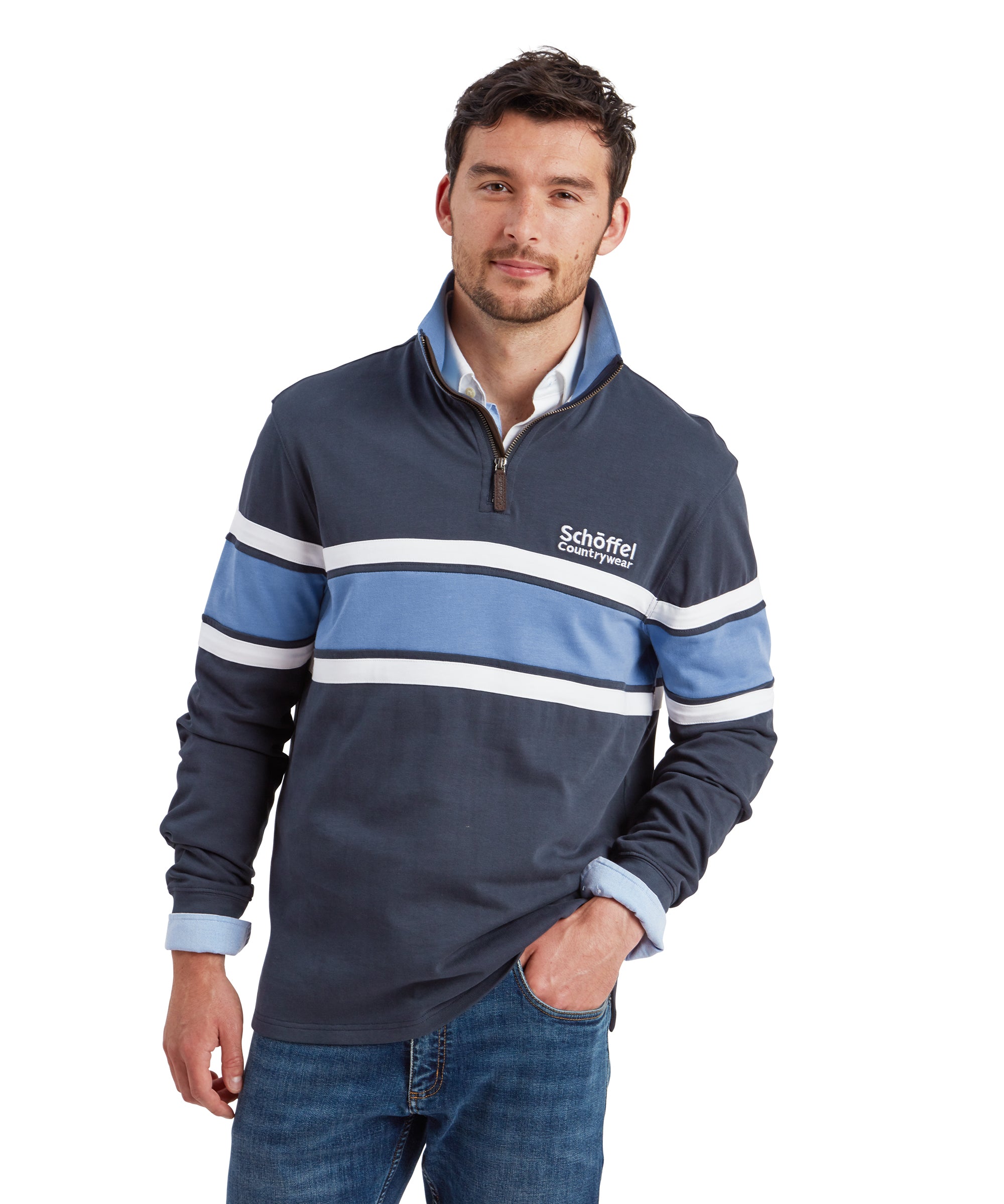 Schoffel Exmouth 1/4 Zip Rugby Shirt Petrol Blue