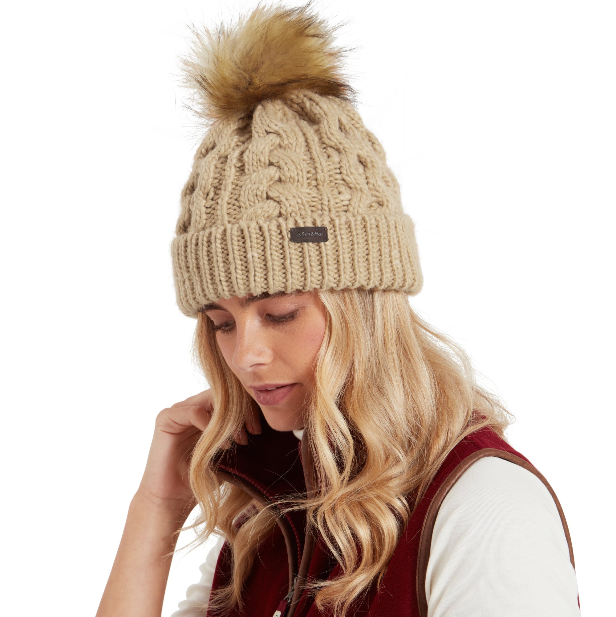 Schoffel Bakewell Cable Knit Bobble Hat Oat