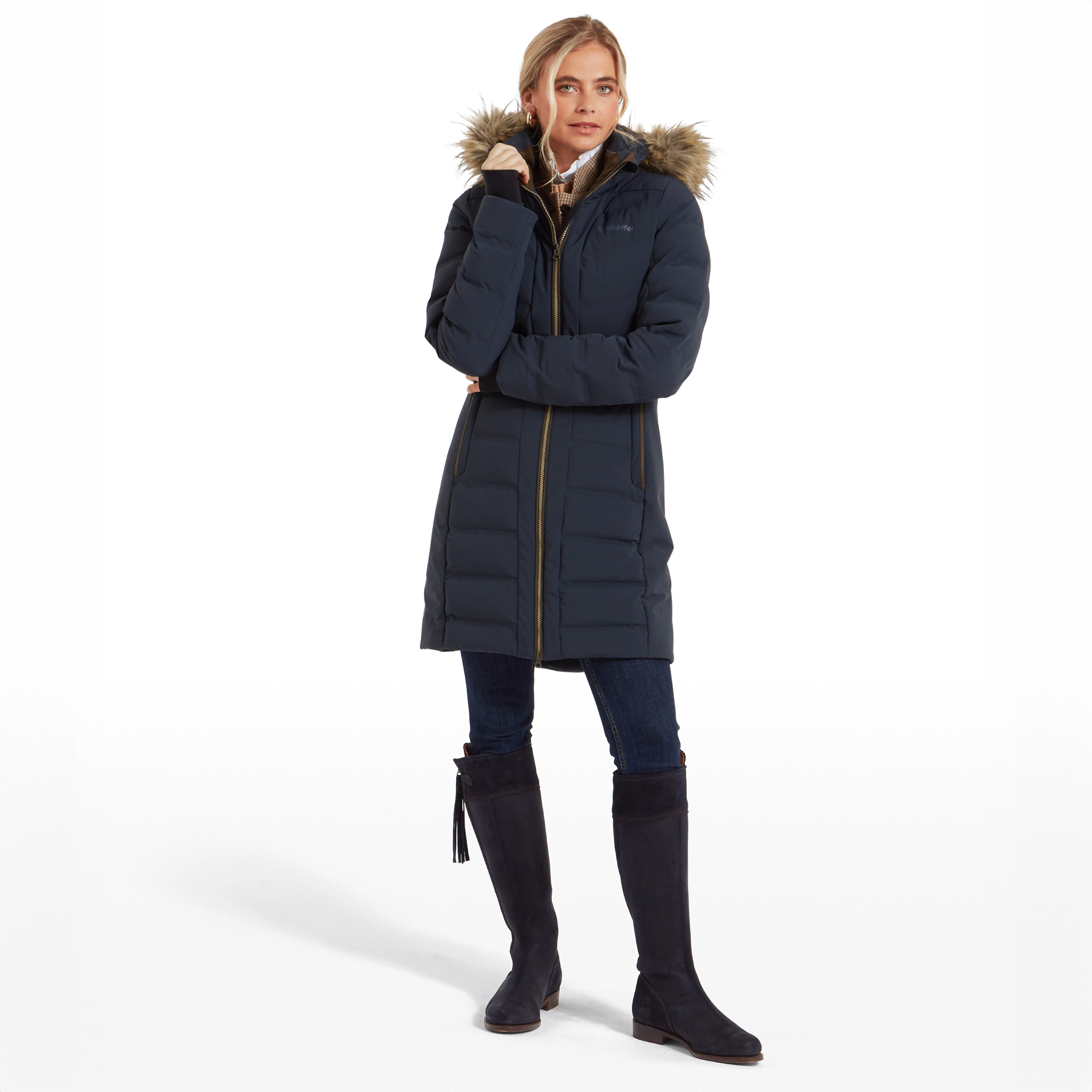 Schoffel Hurlingham Waterproof Down Coat in Carbon Navy