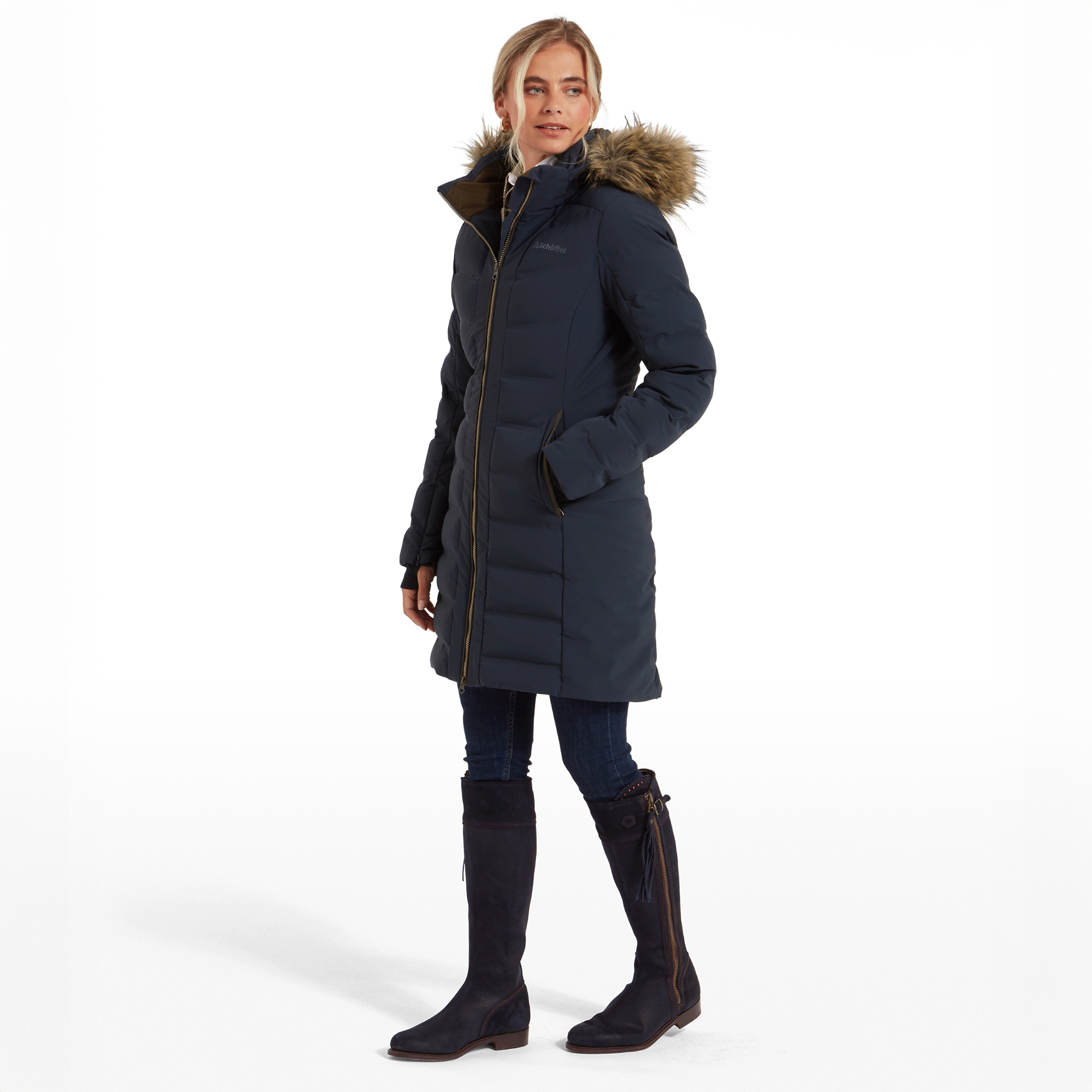 Schoffel Hurlingham Waterproof Down Coat in Carbon Navy